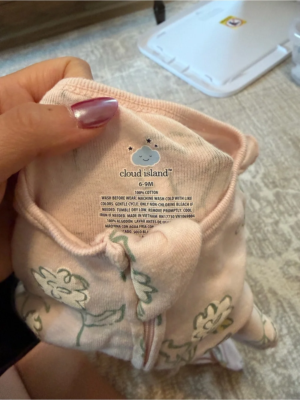 cloud island Pink Floral Zip Footed One-Piece Pajamas